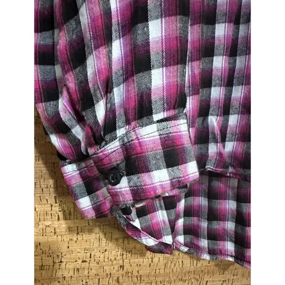 Lane Bryant Plaid Roll Tab Sleeve Button Up Shirt Size 22/24 90s Grunge Rayon - Picture 4 of 8